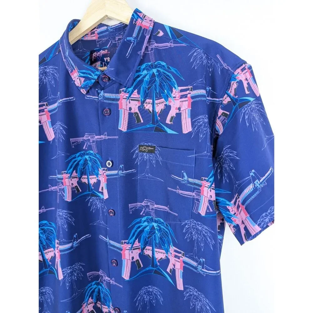 RETRO RIFLE Palm V2 Mens Size Large Purple Short Sleeve Button Down Shirt RARE - Picture 2 of 7